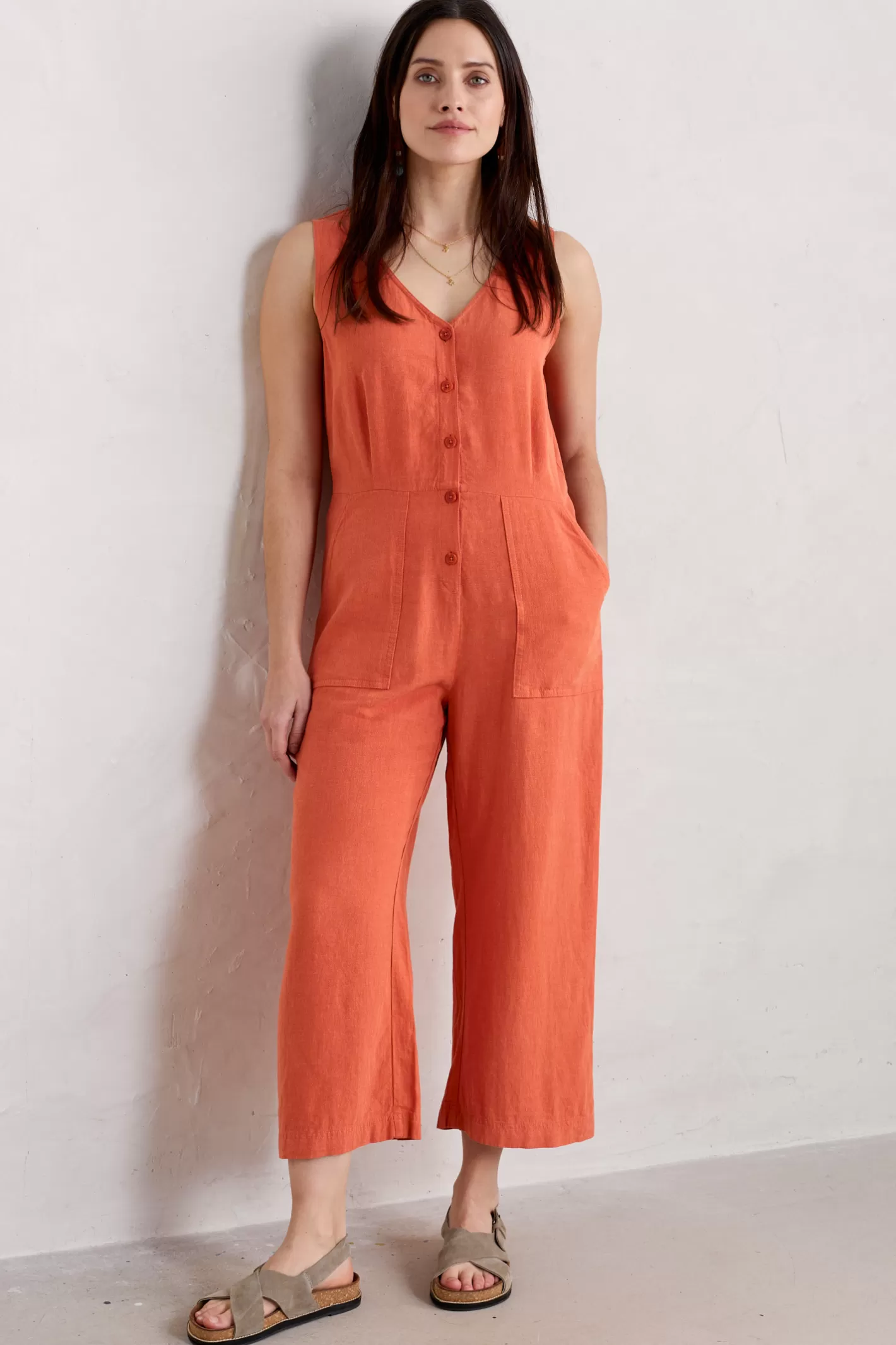 Shop Carthew V Neck Linen Blend Jumpsuit Women Trousers & Shorts