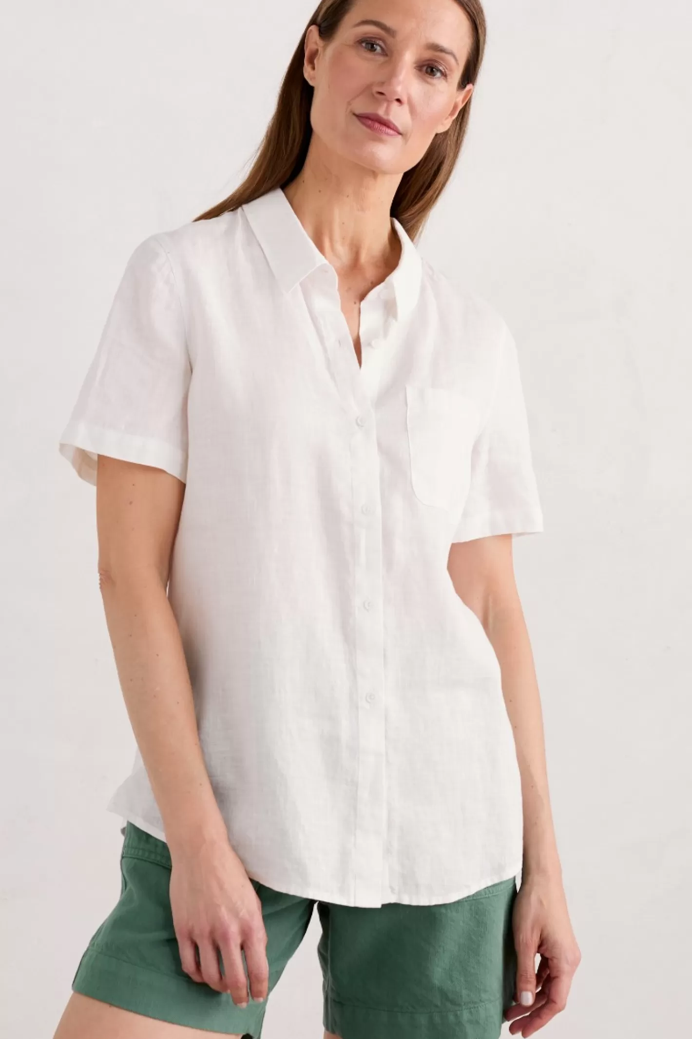 Clearance Drydock Short Sleeve Linen Shirt Women Tops